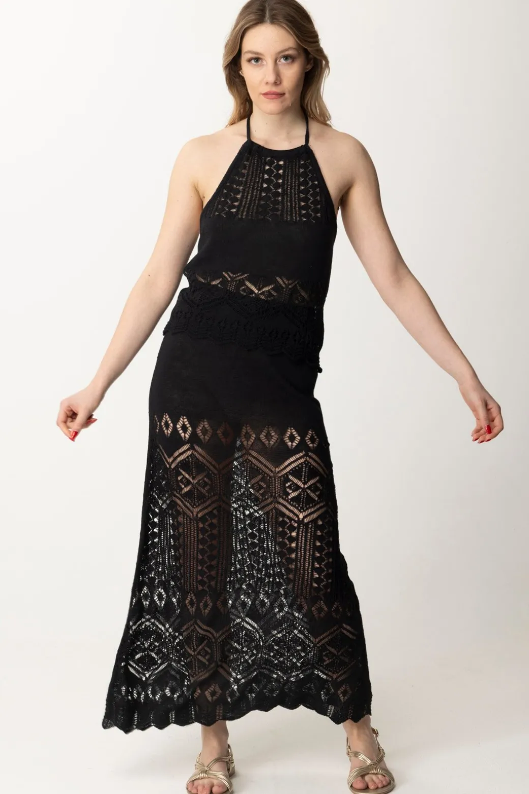 Donna Akep Gonna Lunga In Maglia Di Lino Traforata