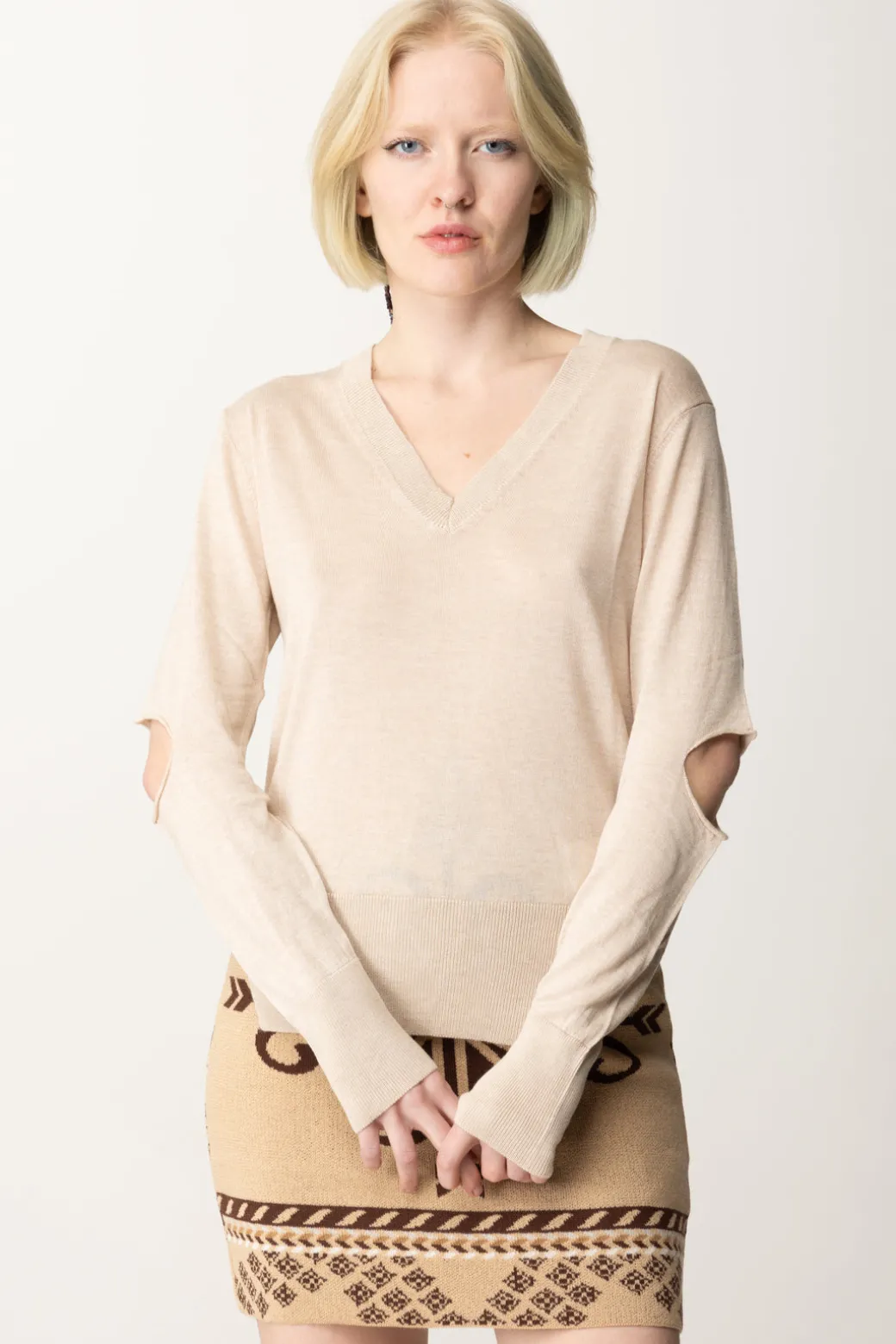 Donna Akep Maglia Scollo a V con Cut-out