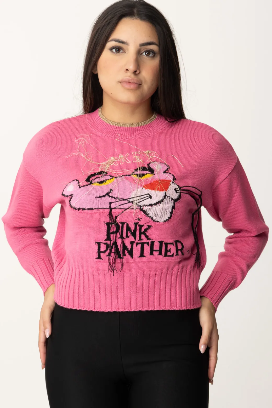 Donna Akep Maglione Pink Panter Cropped
