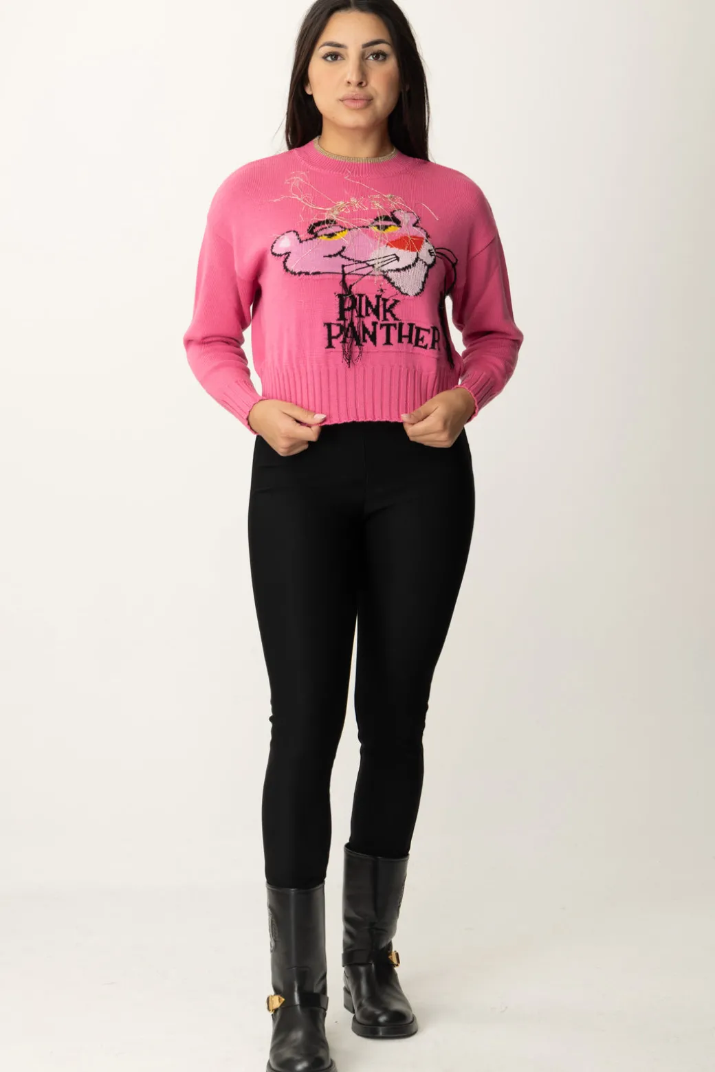 Donna Akep Maglione Pink Panter Cropped