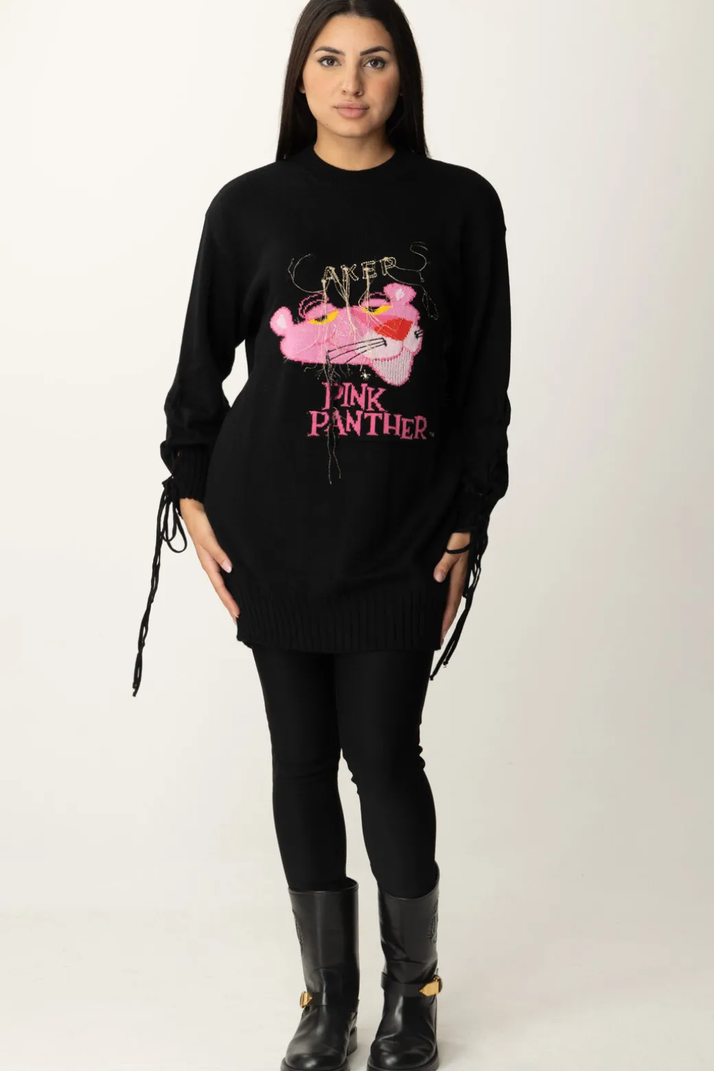Donna Akep Maxi Pullover Pink Panter con Laccetti