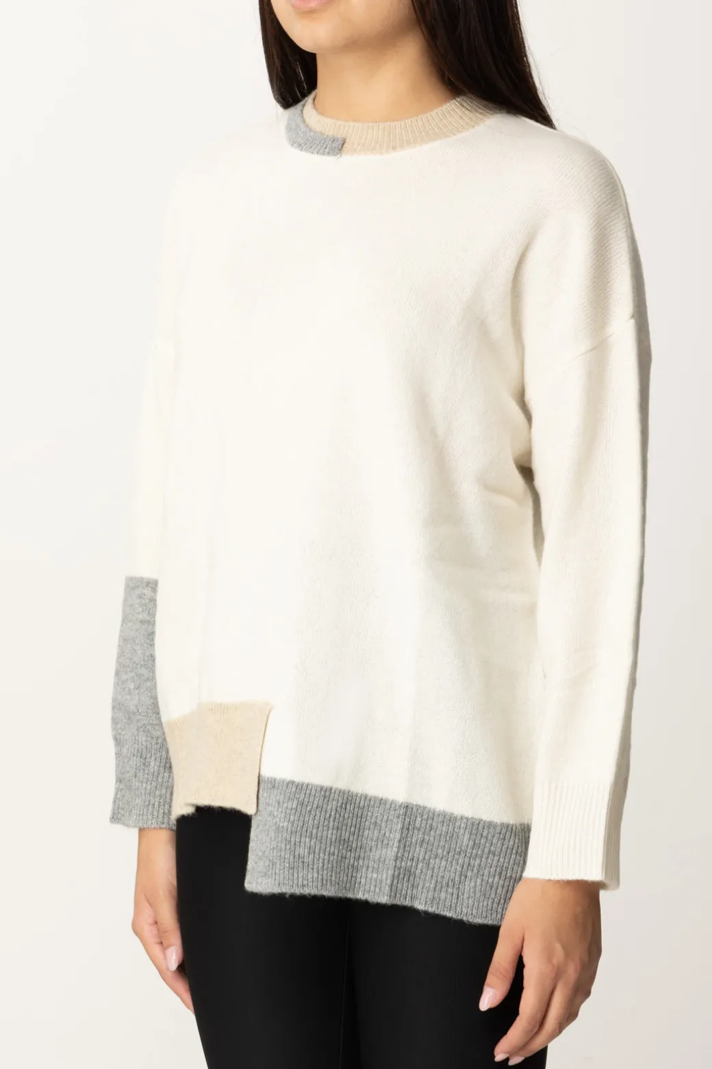Donna Akep Pullover Asimmetrico con Dettagli Colorblock