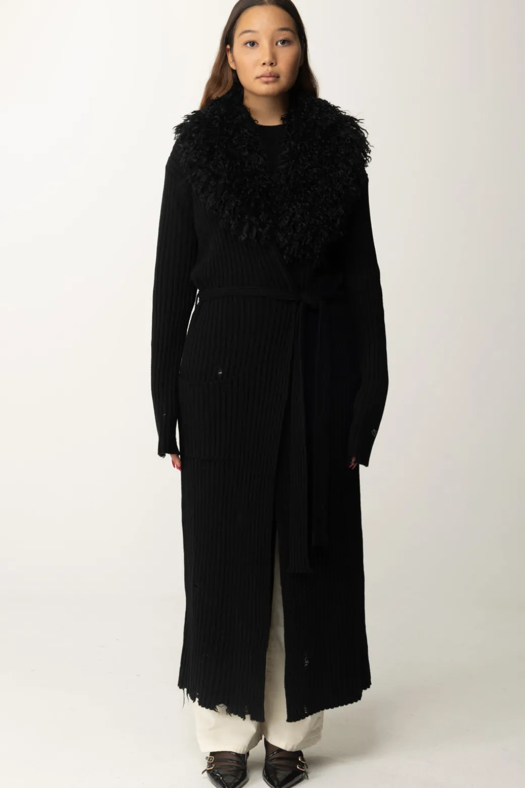 Donna Aniye By Cappotto In Maglia con Collo In Pelliccia Kate