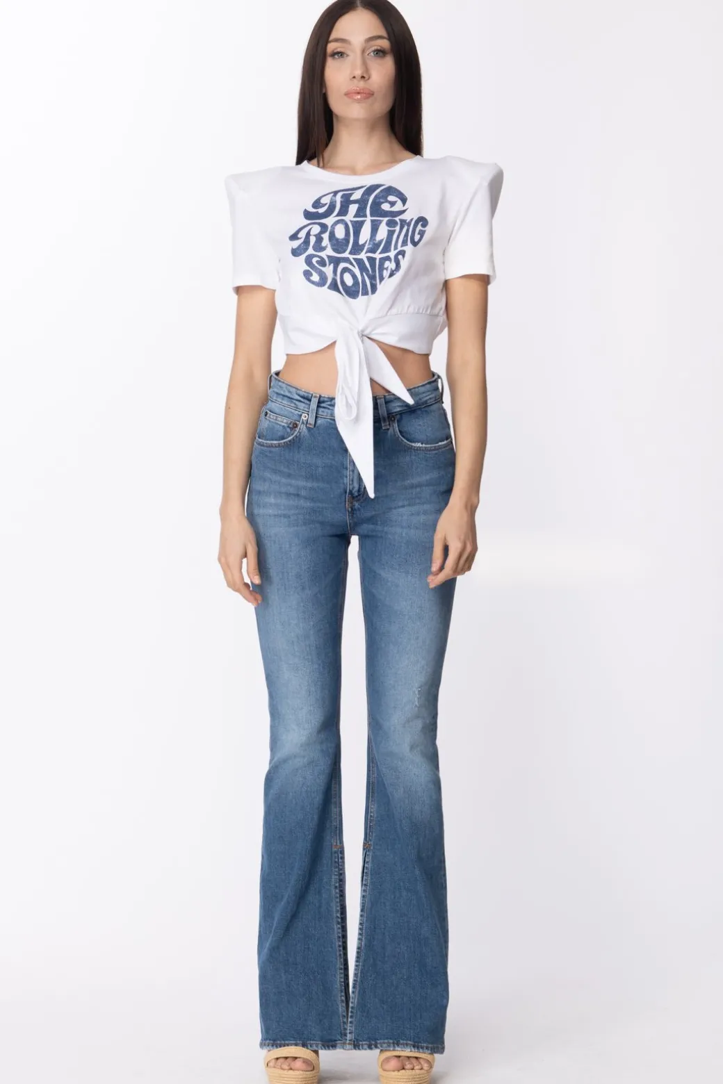 Donna Aniye By Crop T-shirt con Nodo e Scritta Rolling
