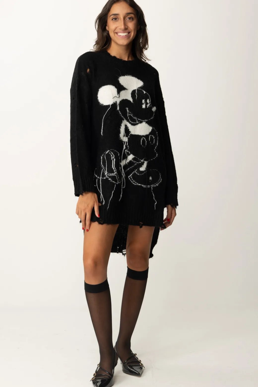 Donna Aniye By Mini Abito In Maglia Destroyed Stampa Mickey
