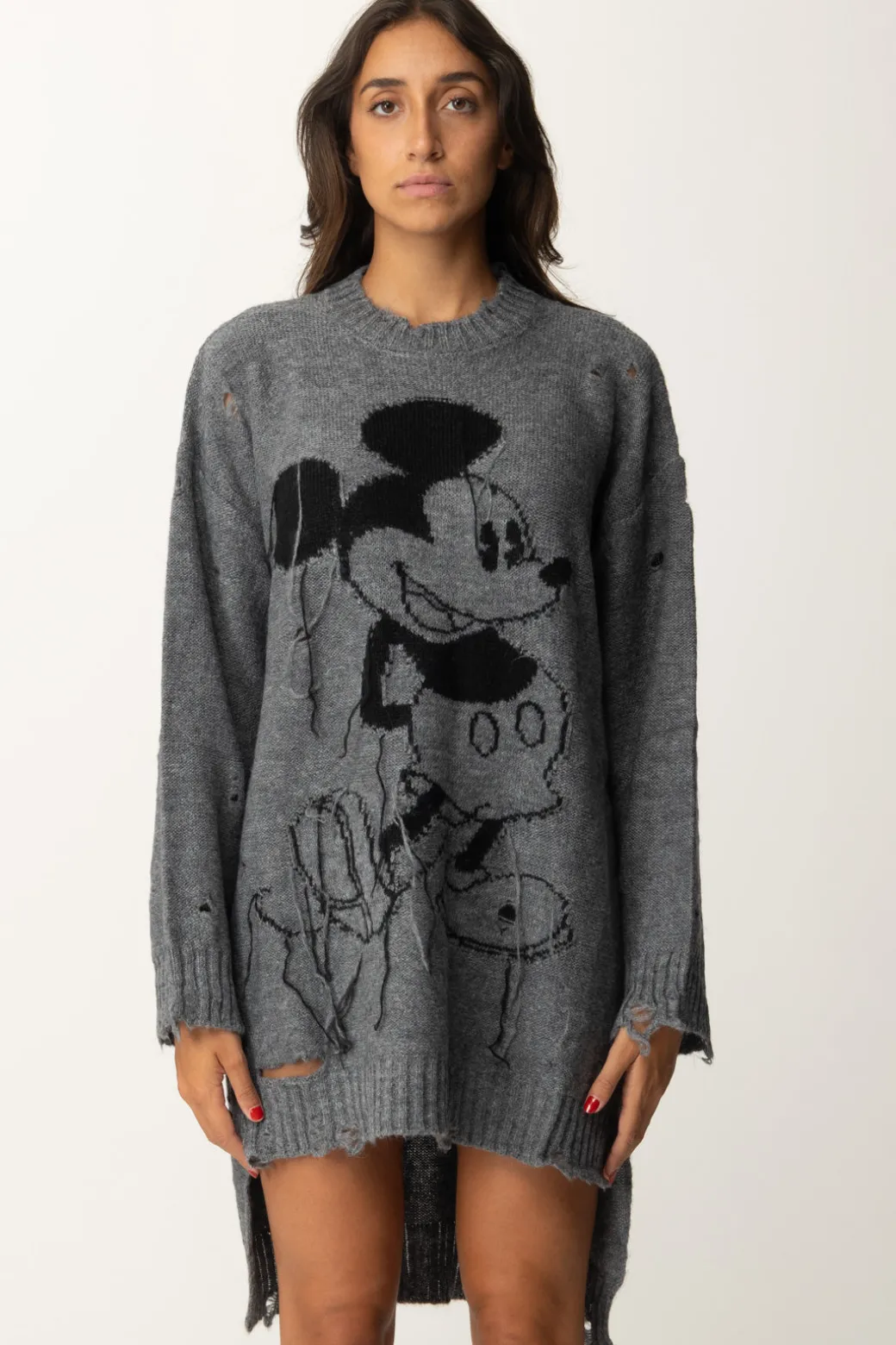 Donna Aniye By Mini Abito In Maglia Destroyed Stampa Mickey