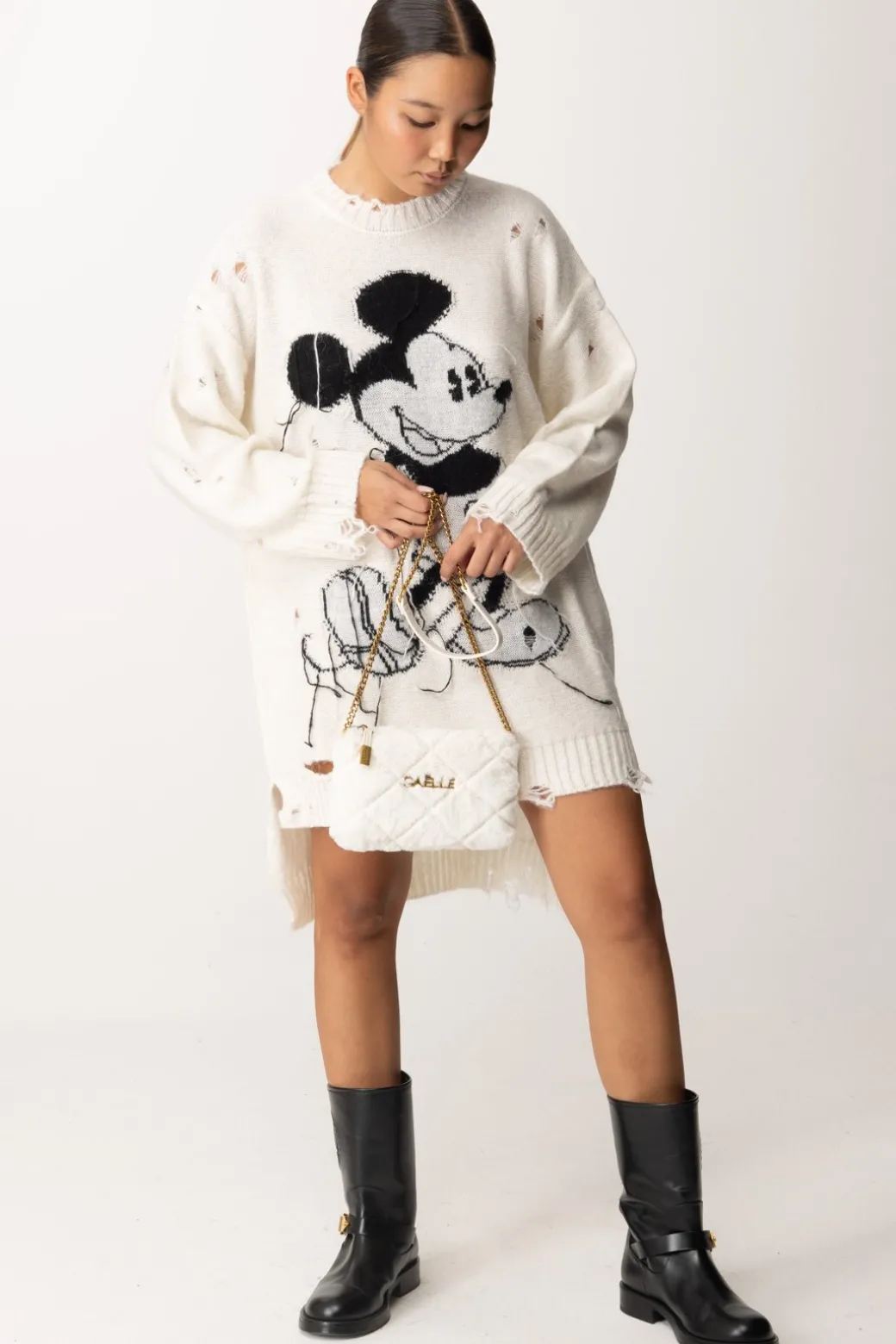 Donna Aniye By Mini Abito In Maglia Destroyed Stampa Mickey