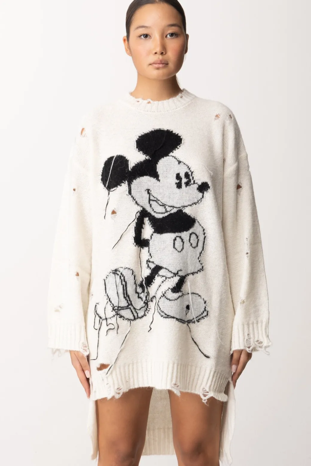 Donna Aniye By Mini Abito In Maglia Destroyed Stampa Mickey