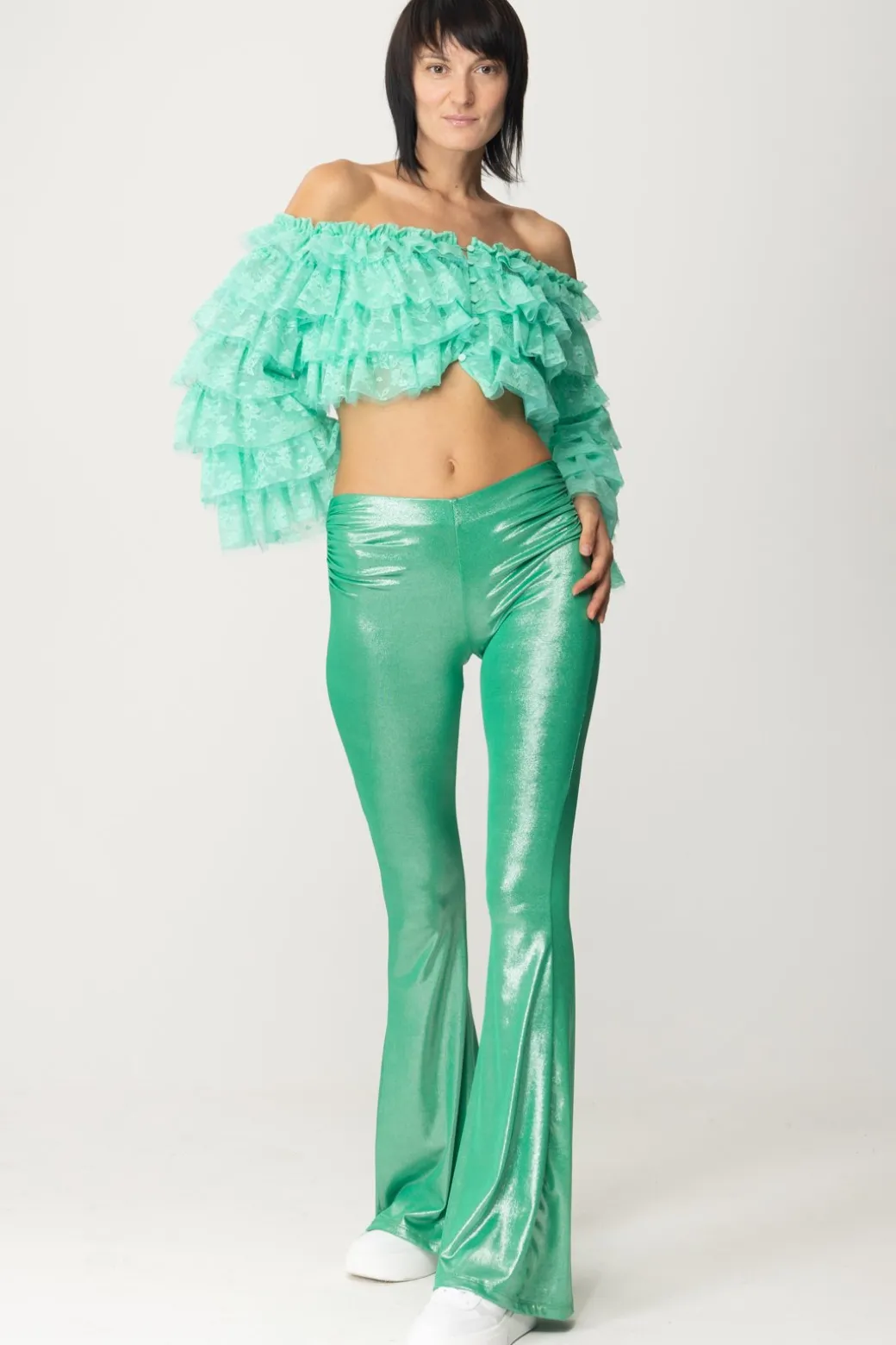 Donna Aniye By Pantalone a Zampa Terry In Jersey Laminato