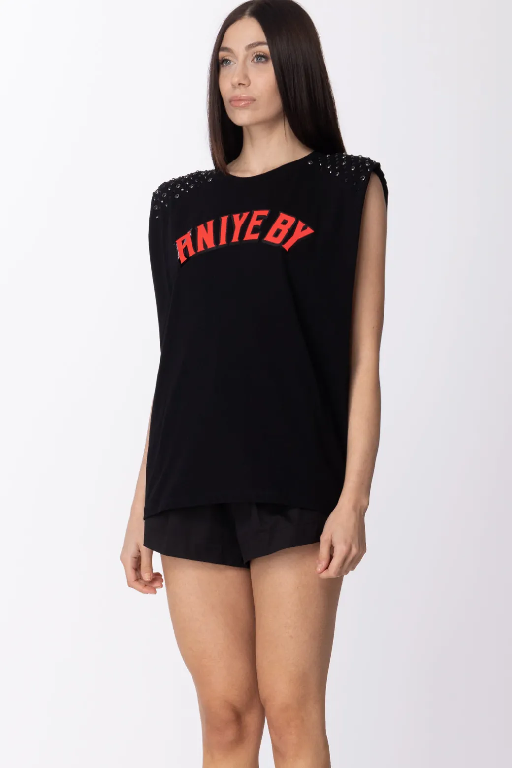 Donna Aniye By T-shirt con Borchie e Stampa Logo