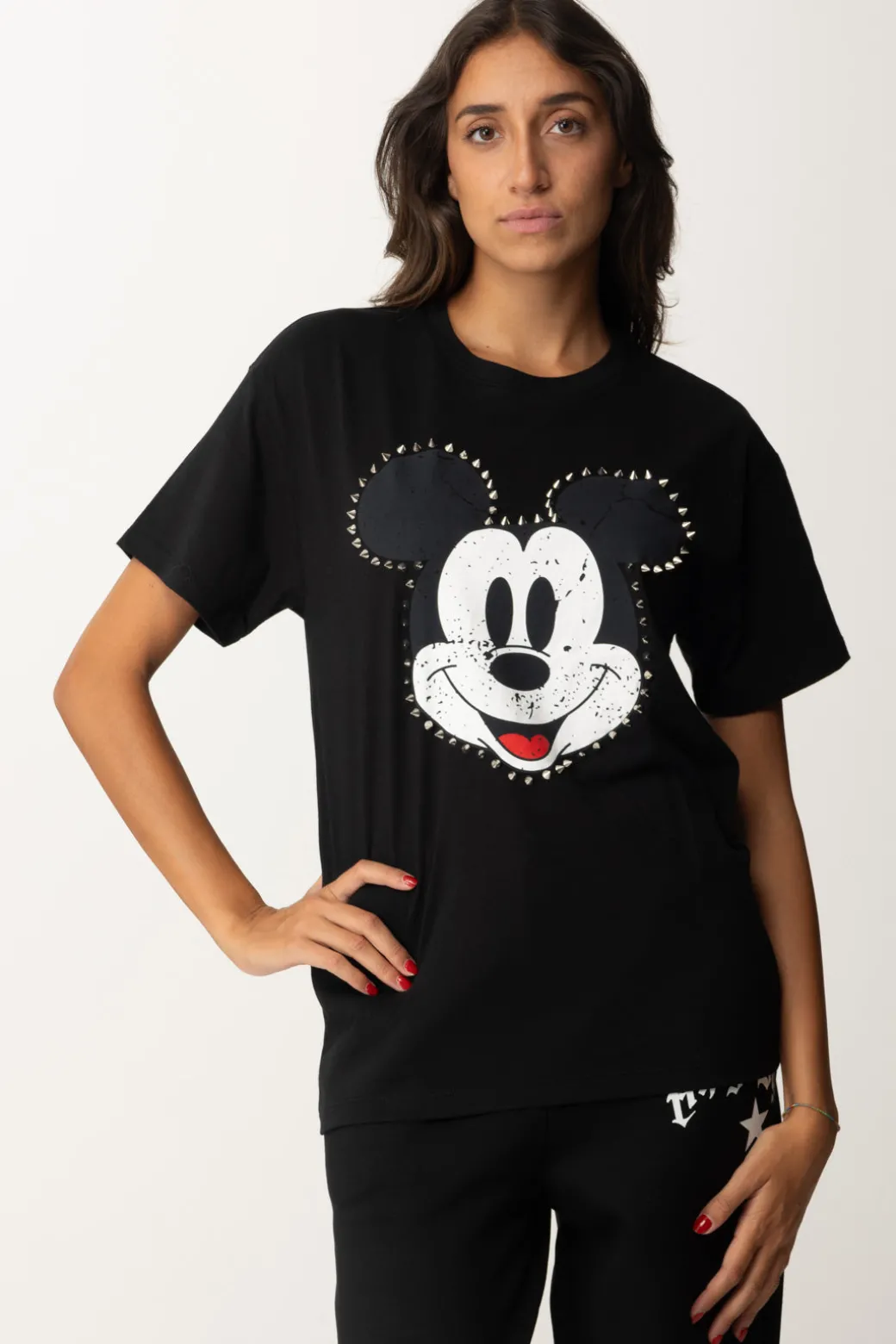 Donna Aniye By T-shirt con Stampa Mickey e Borchie