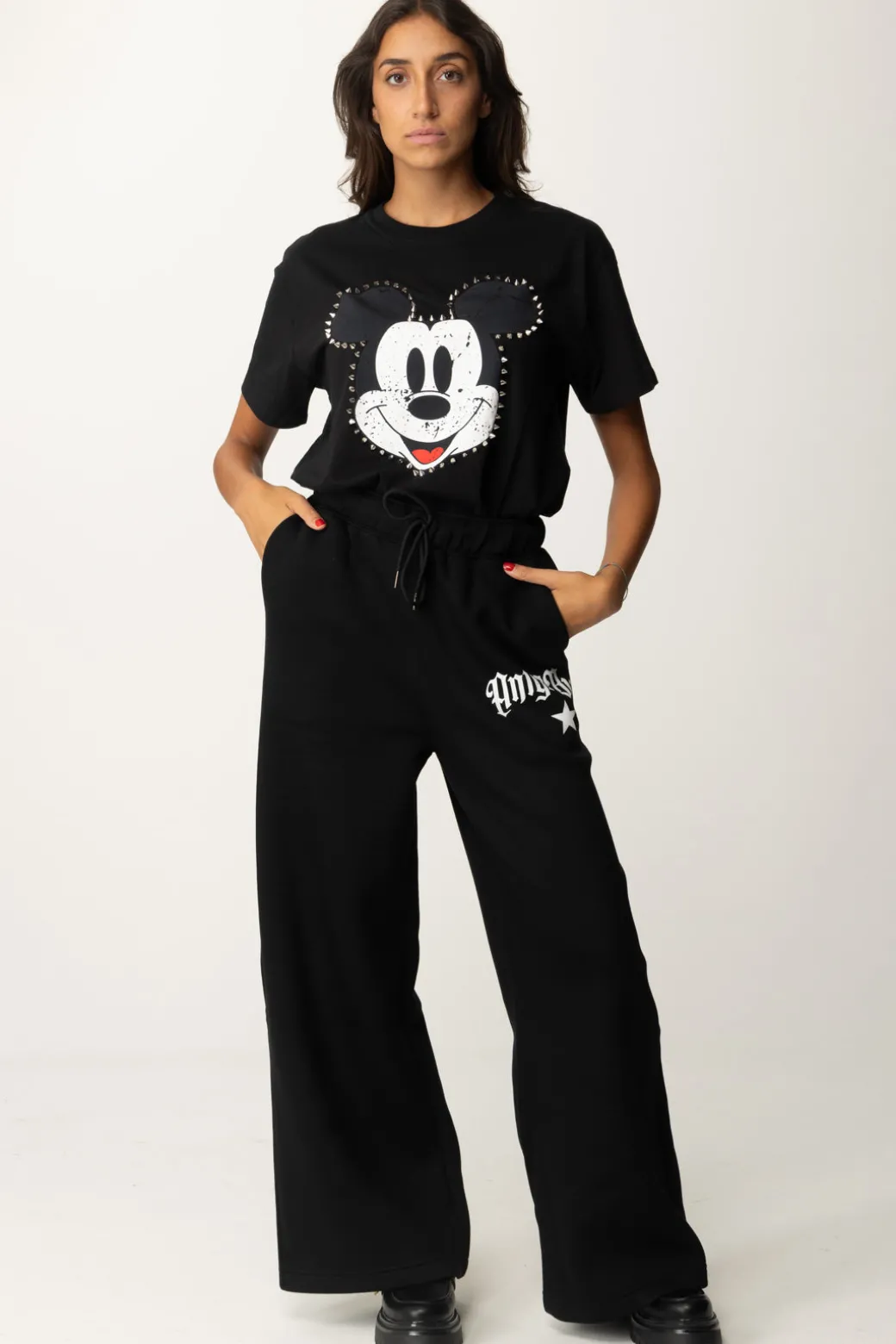 Donna Aniye By T-shirt con Stampa Mickey e Borchie