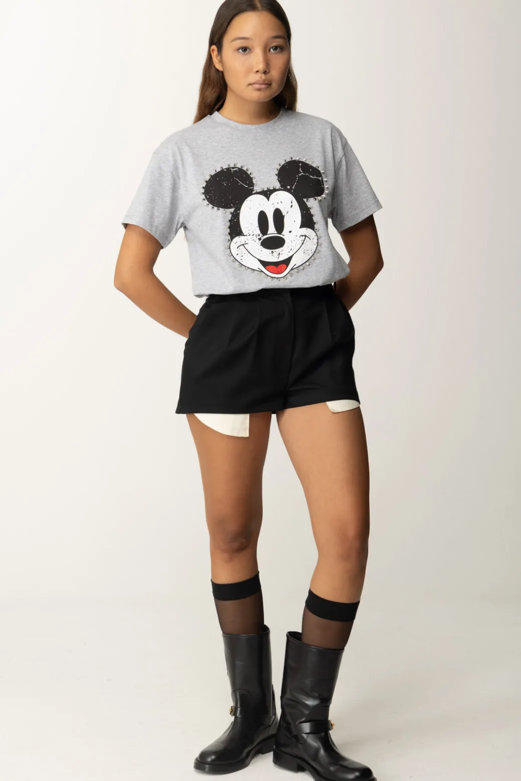 Donna Aniye By T-shirt con Stampa Mickey e Borchie