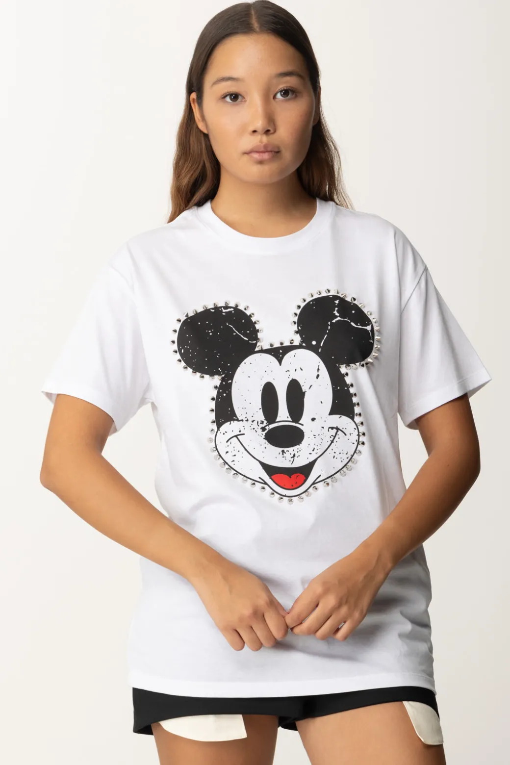 Donna Aniye By T-shirt con Stampa Mickey e Borchie