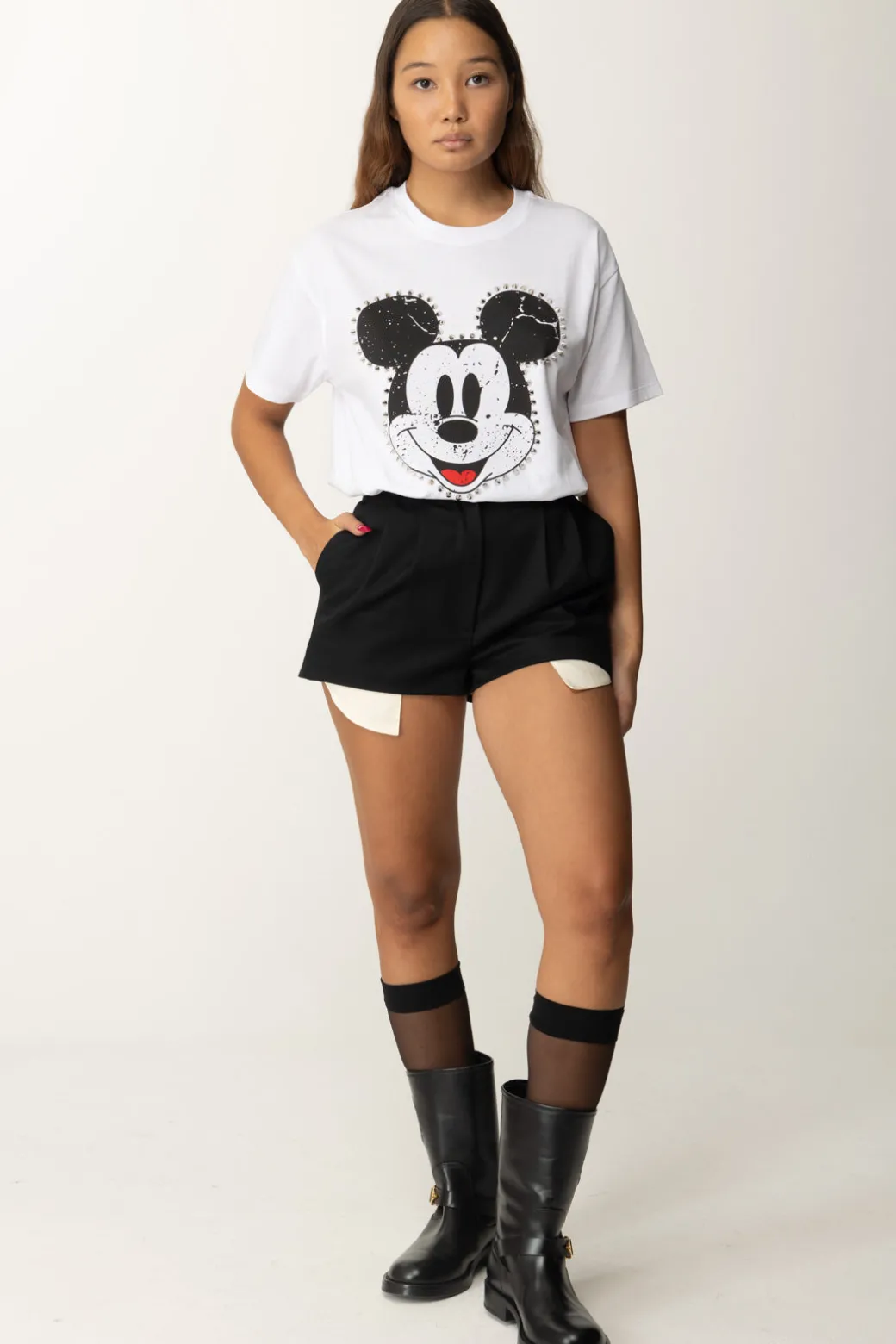 Donna Aniye By T-shirt con Stampa Mickey e Borchie