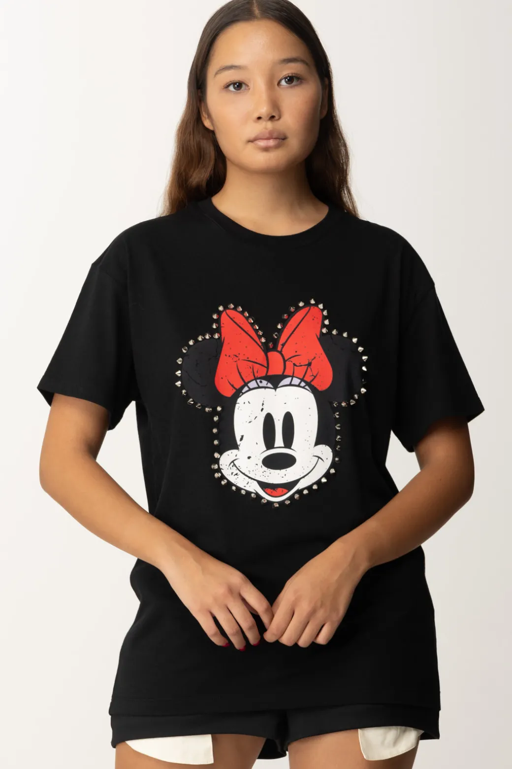 Donna Aniye By T-shirt con Stampa Minnie e Borchie