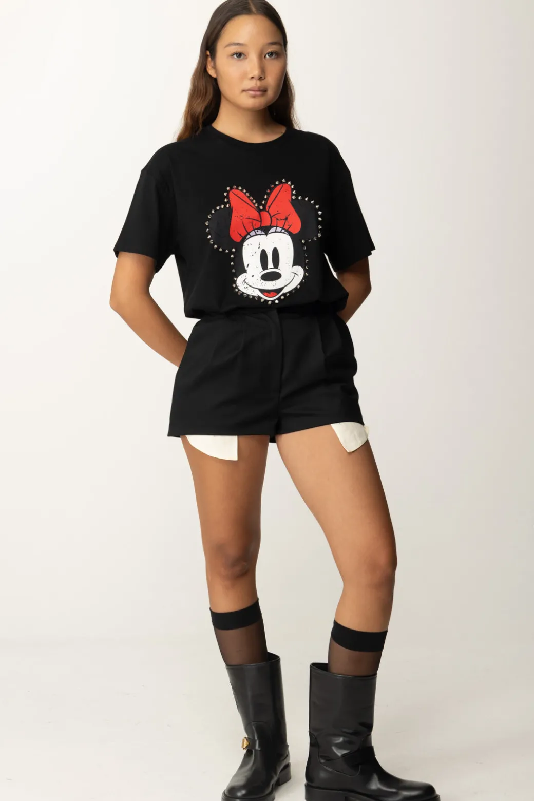 Donna Aniye By T-shirt con Stampa Minnie e Borchie
