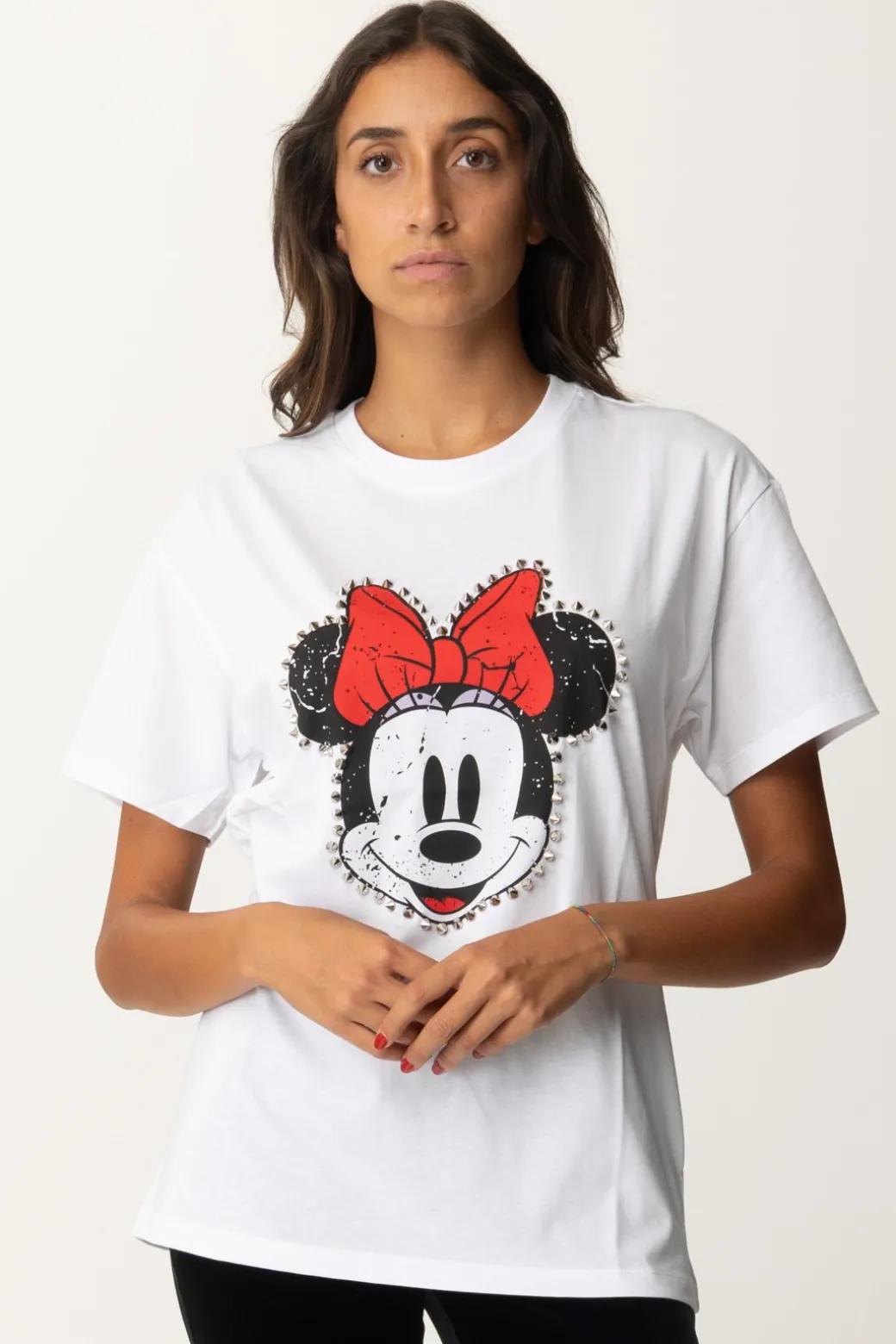 Donna Aniye By T-shirt con Stampa Minnie e Borchie