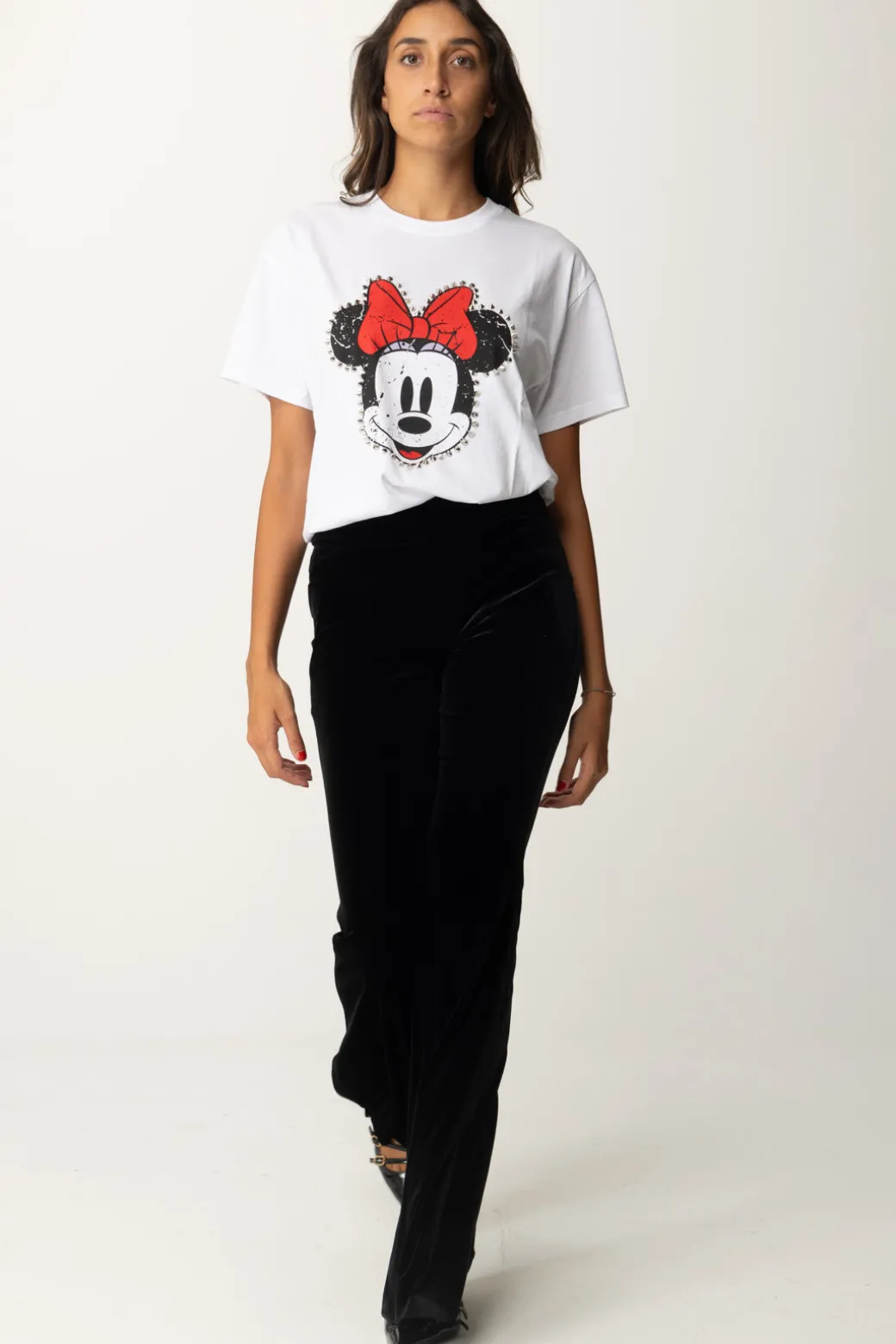 Donna Aniye By T-shirt con Stampa Minnie e Borchie