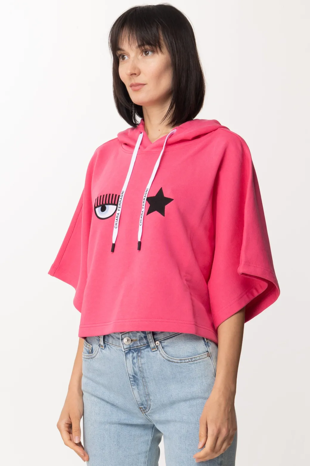 Donna Chiara Ferragni Felpa Corta con Cappuccio e Logo Eye Star