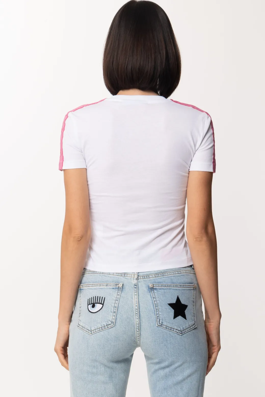 Donna Chiara Ferragni T-shirt con Banda Logata a Contrastot-shirt with Contrasting Logo Band