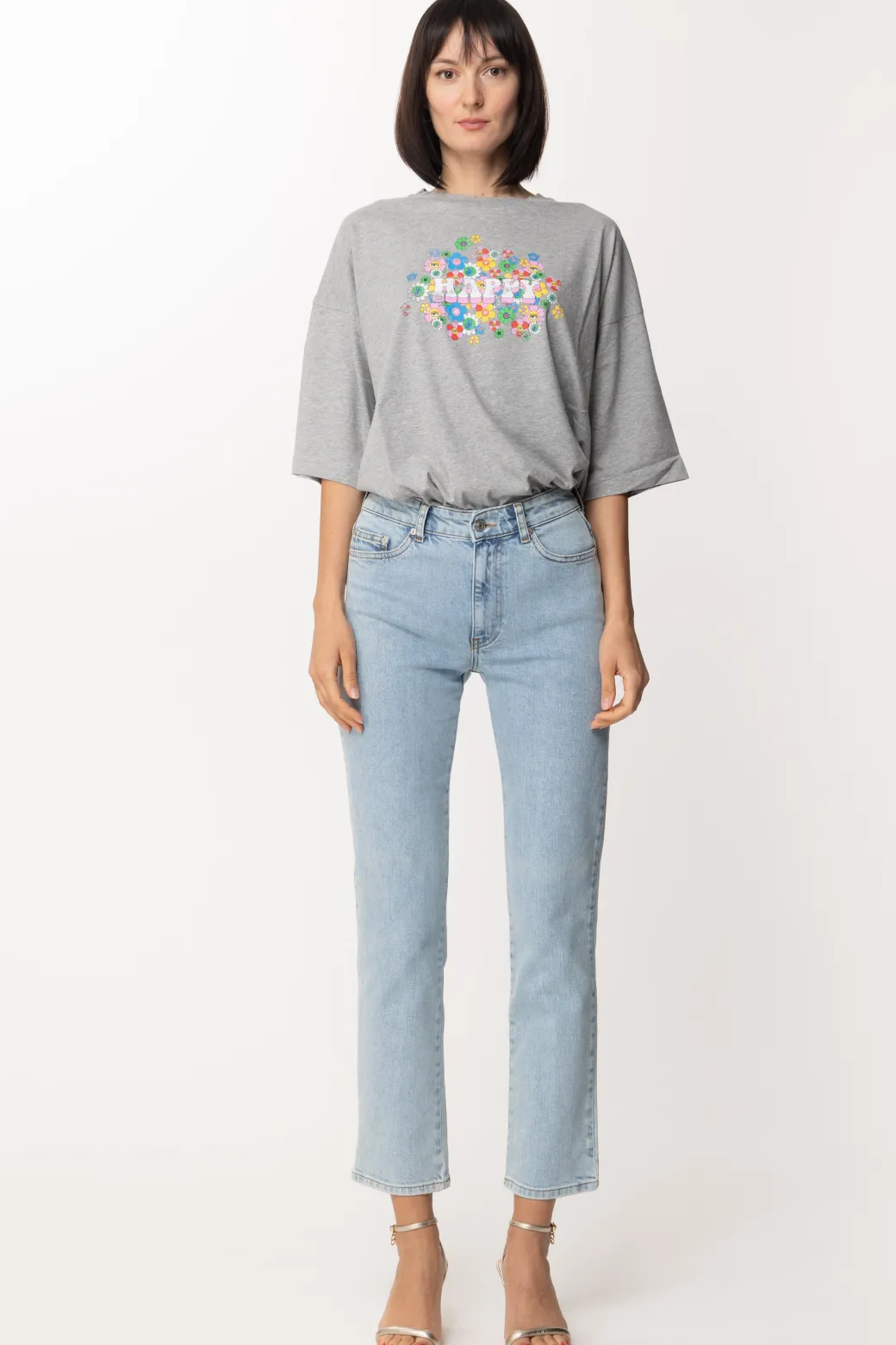 Donna Chiara Ferragni T-shrit Oversize Stampa Happy