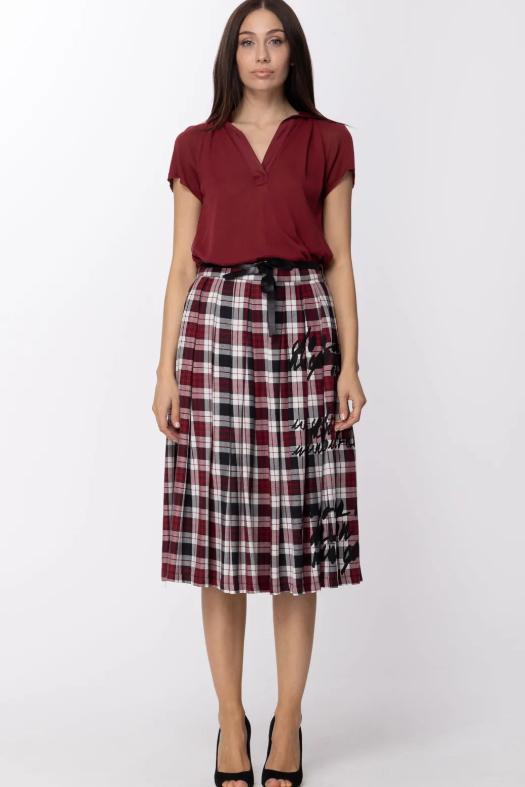 Donna Dixie Gonna Longuette In Tartan PlissettataROSSO / NERO