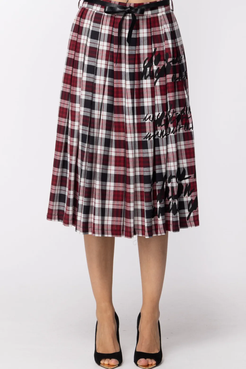 Donna Dixie Gonna Longuette In Tartan PlissettataROSSO / NERO
