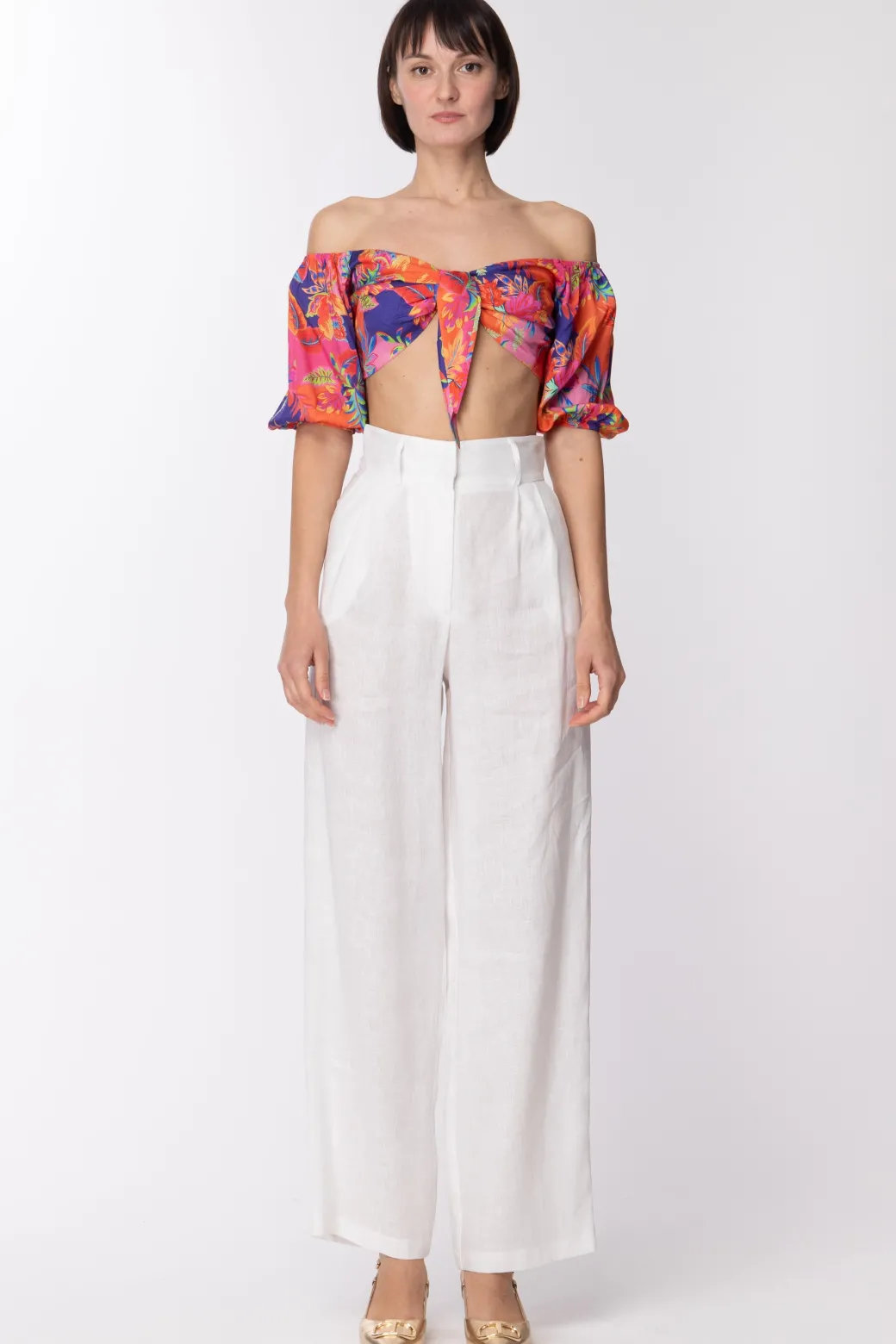 Donna Dramèe Crop Top con Fiocco e