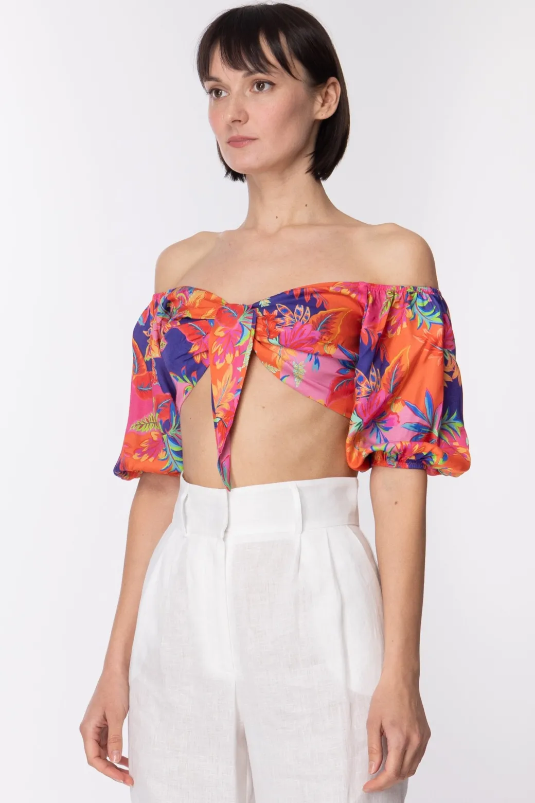 Donna Dramèe Crop Top con Fiocco e