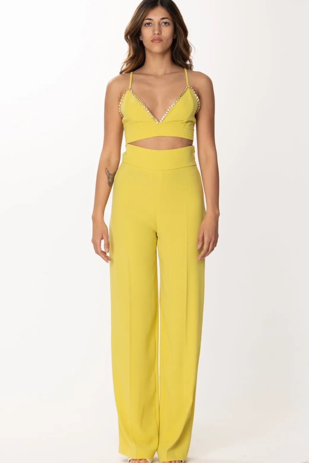 Donna Dramèe Crop Top con Strass