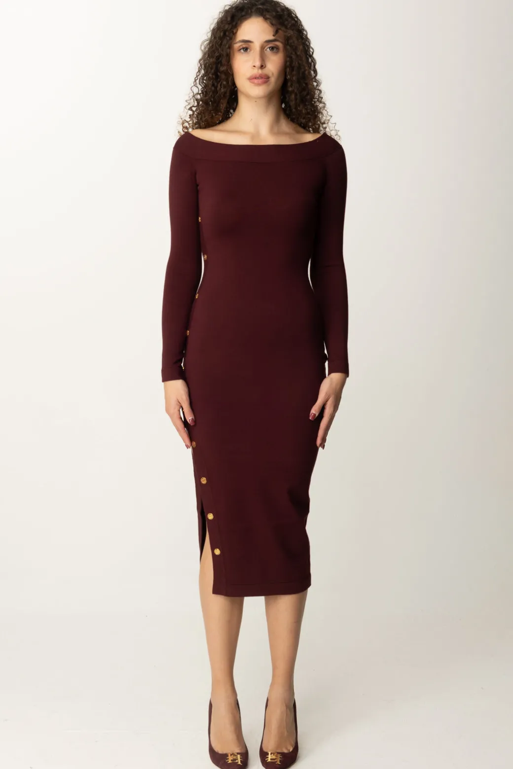 Donna Elisabetta Franchi Abito In Maglia Off-shoulder con Bottoncini