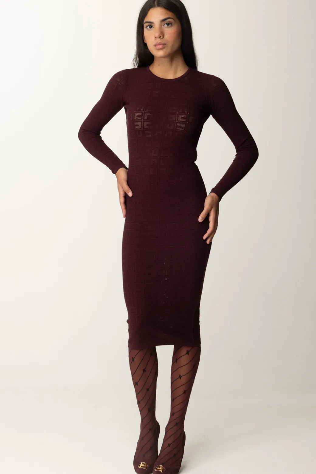 Donna Elisabetta Franchi Abito In Punto Rete con Pattern Logo