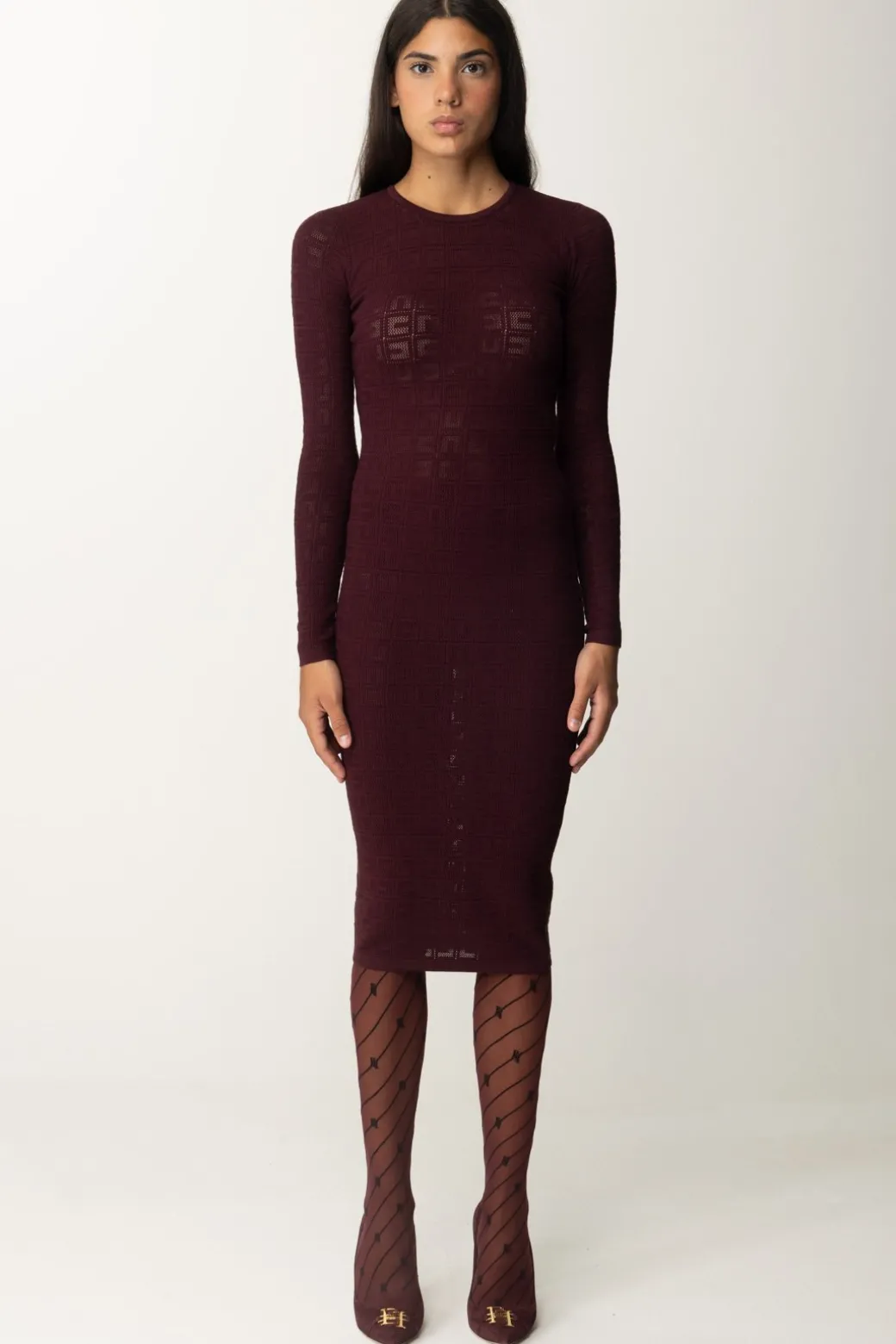 Donna Elisabetta Franchi Abito In Punto Rete con Pattern Logo