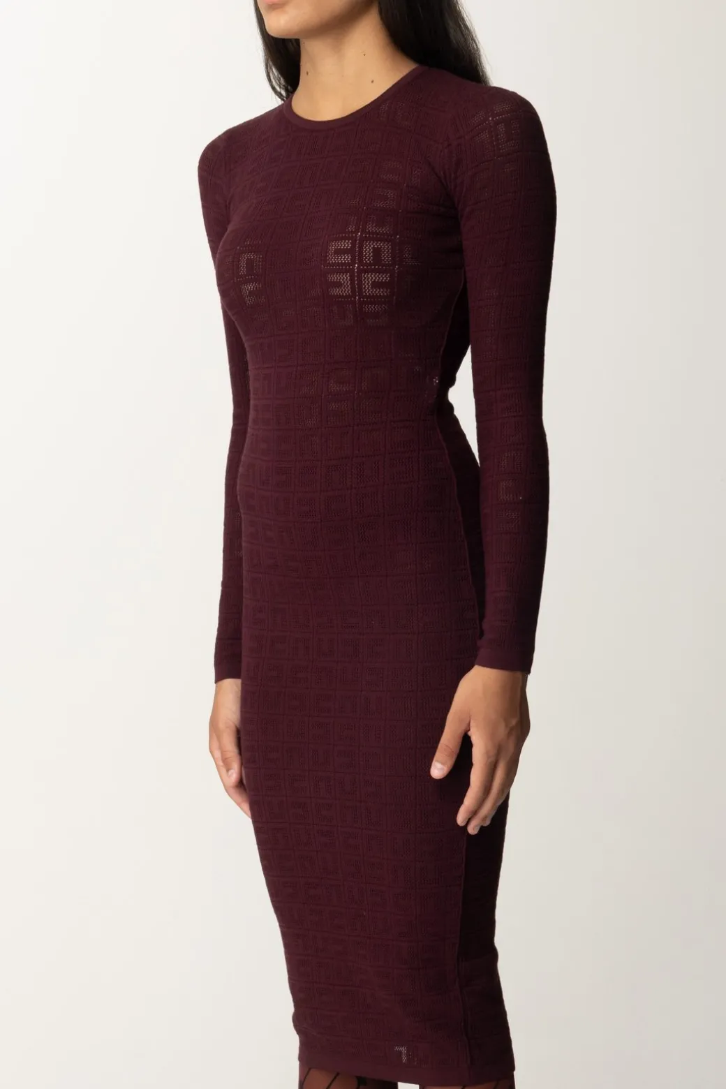 Donna Elisabetta Franchi Abito In Punto Rete con Pattern Logo