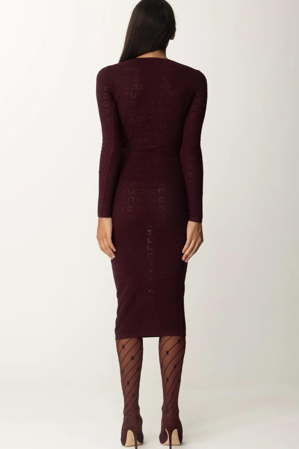 Donna Elisabetta Franchi Abito In Punto Rete con Pattern Logo