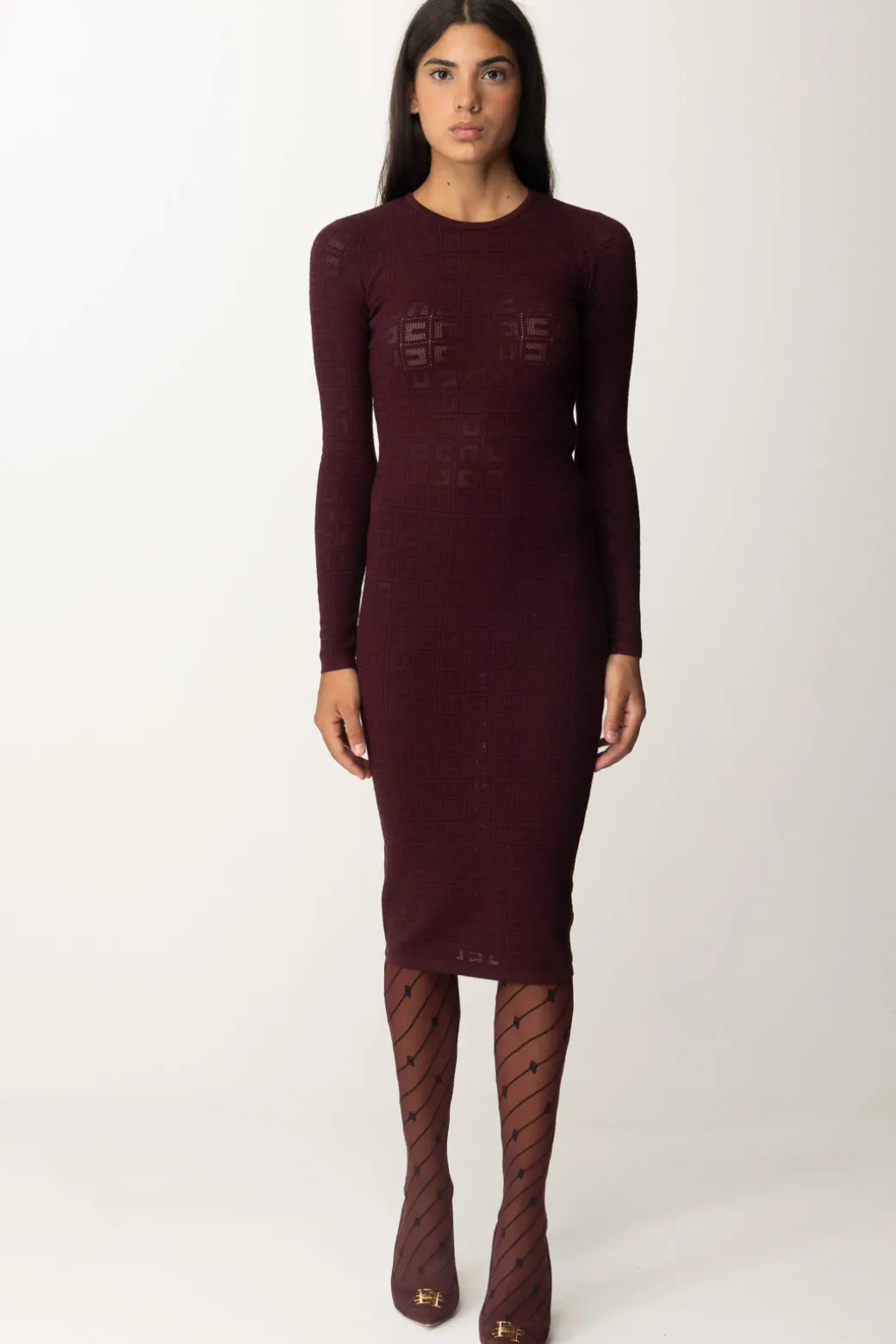 Donna Elisabetta Franchi Abito In Punto Rete con Pattern Logo