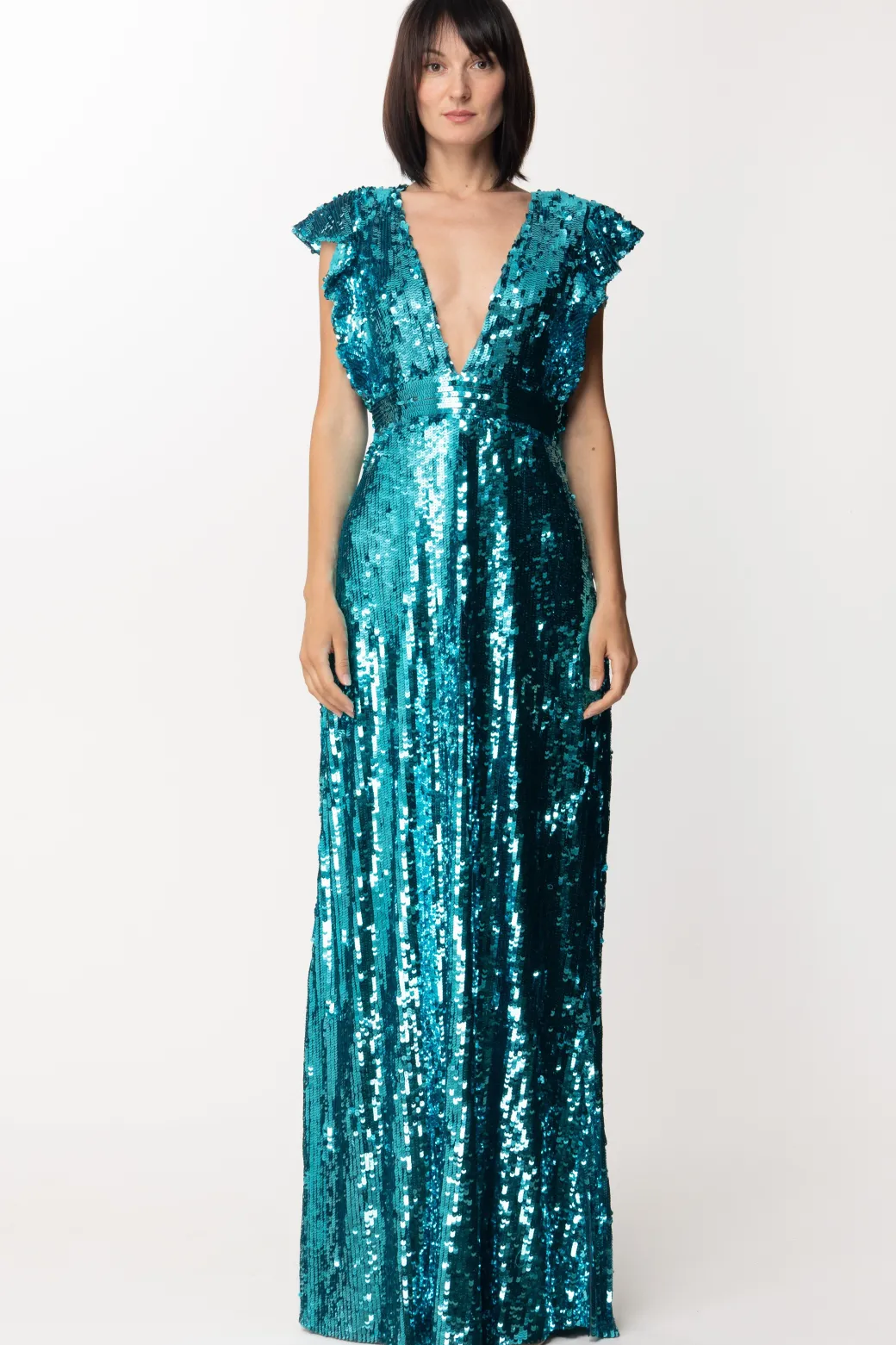 Donna Elisabetta Franchi Abito Lungo con Paillettes e Volant