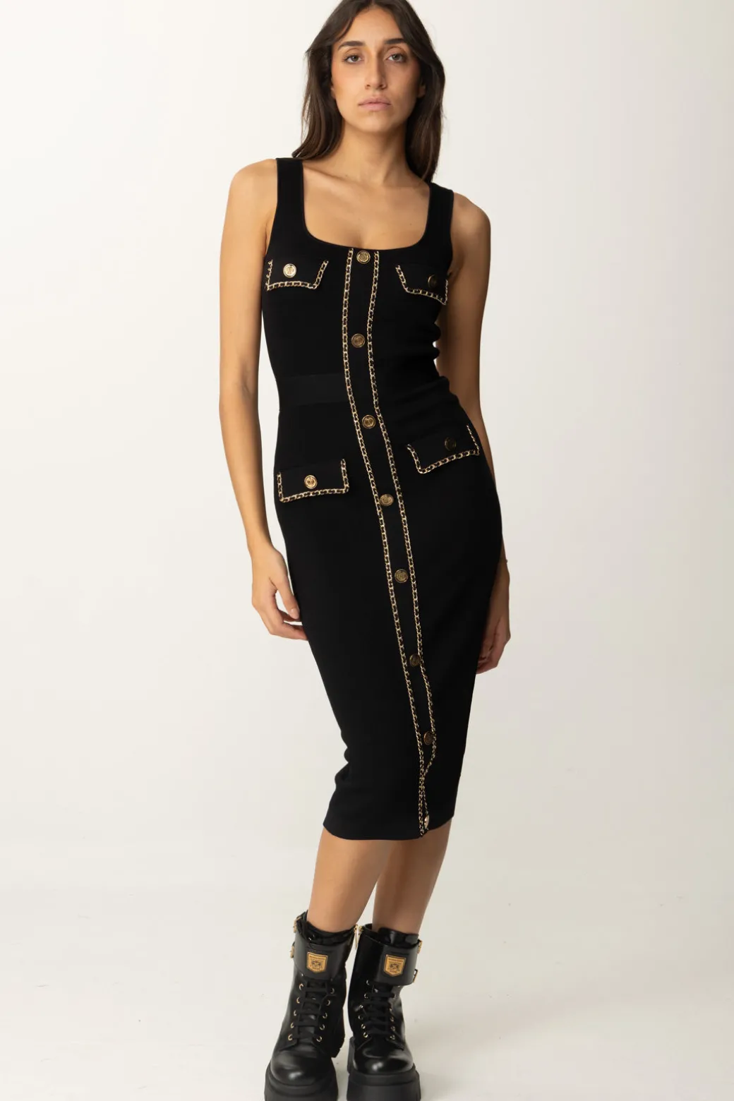 Donna Elisabetta Franchi Abito Midi con Catena