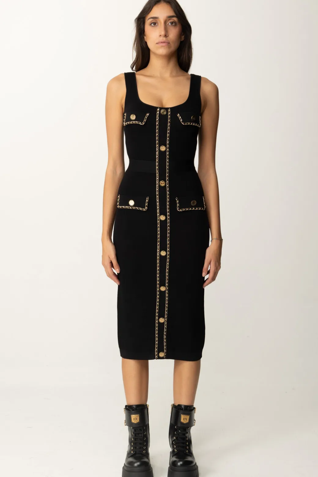 Donna Elisabetta Franchi Abito Midi con Catena