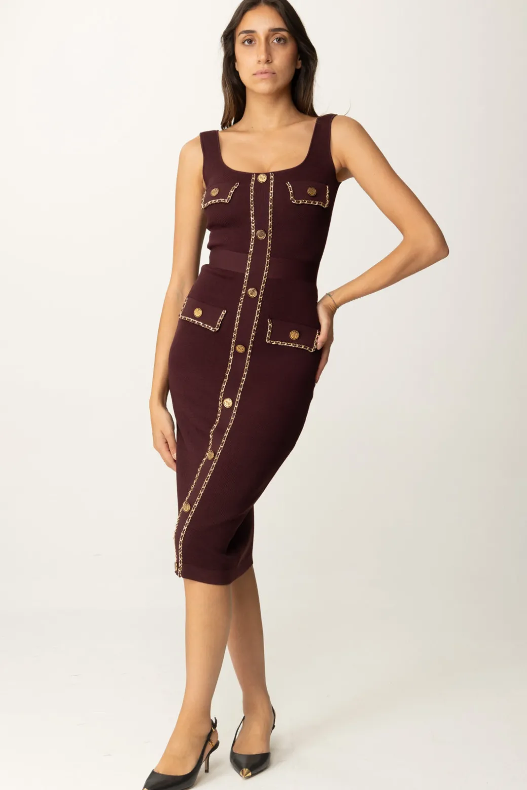 Donna Elisabetta Franchi Abito Midi con Catena