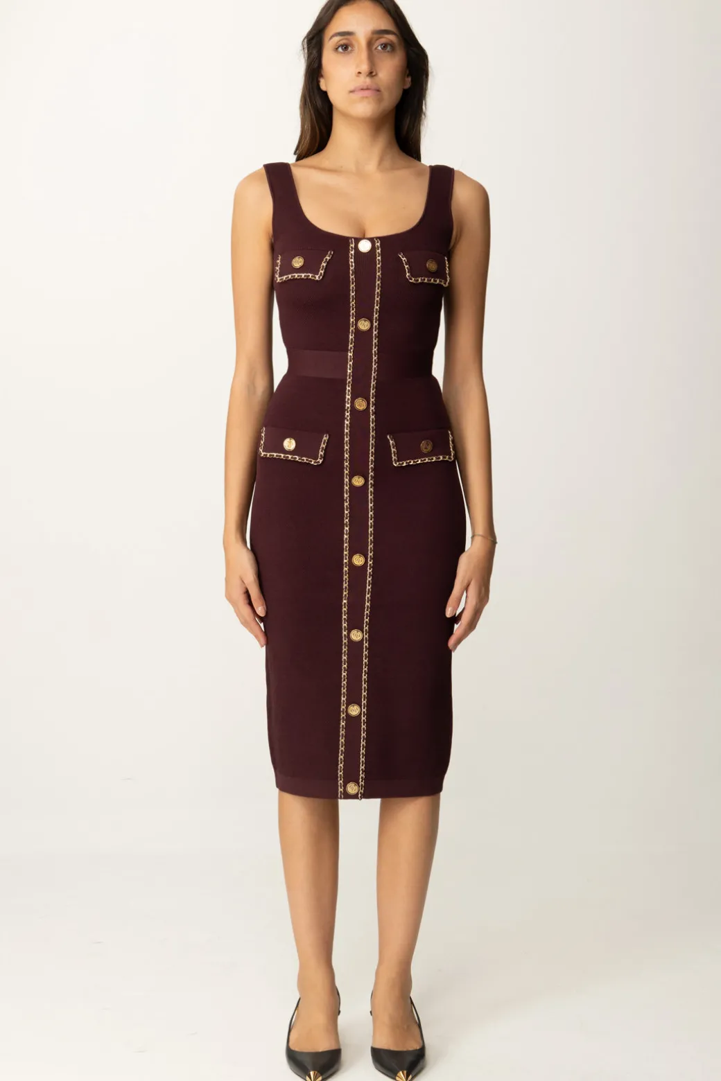 Donna Elisabetta Franchi Abito Midi con Catena