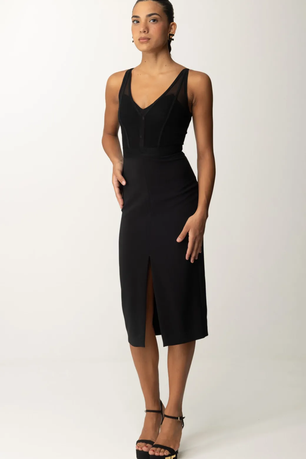 Donna Elisabetta Franchi Abito Midi con Top Bustier In Tulle