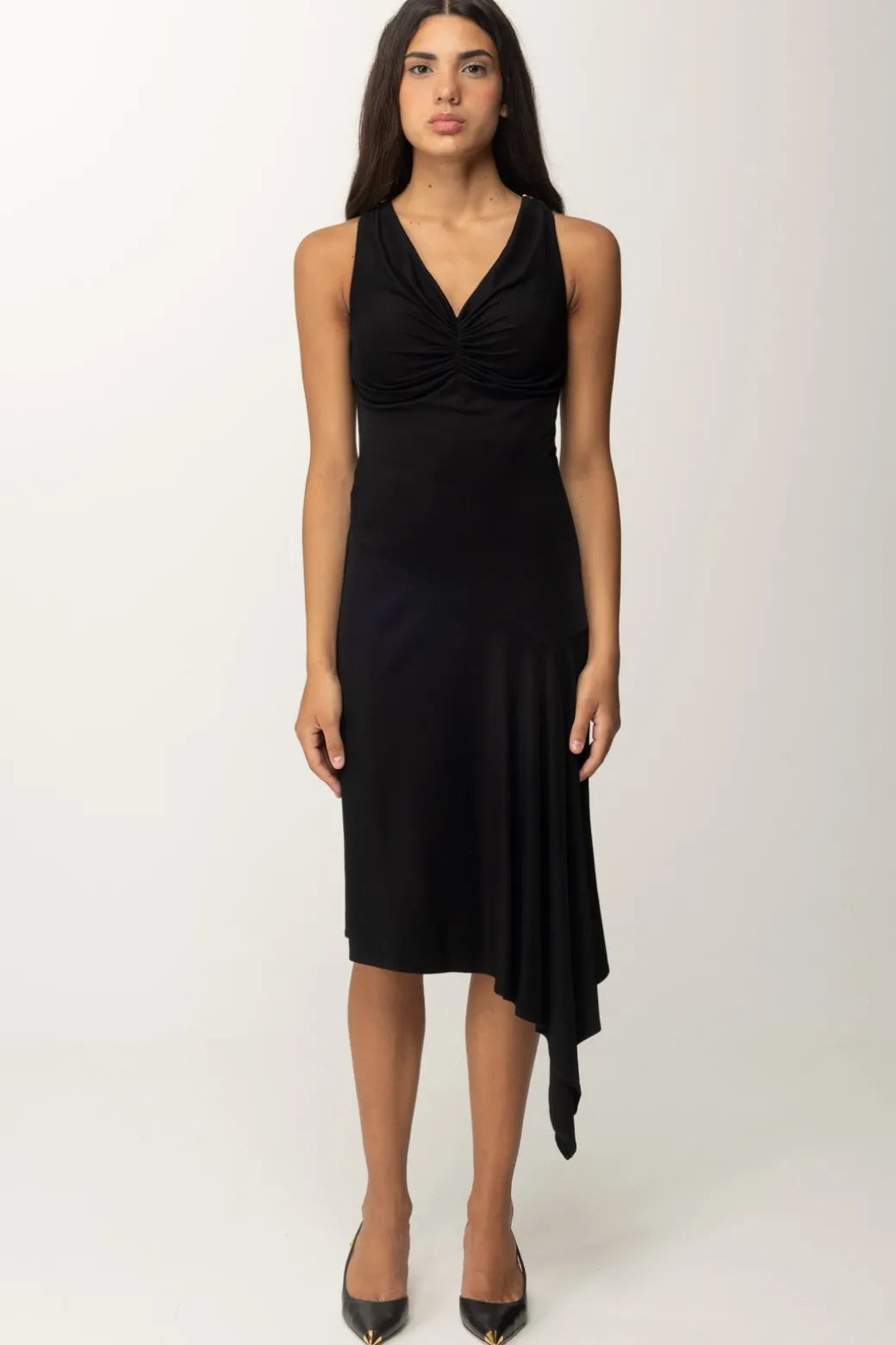 Donna Elisabetta Franchi Abito Midi Drappeggiato Asimmetrico