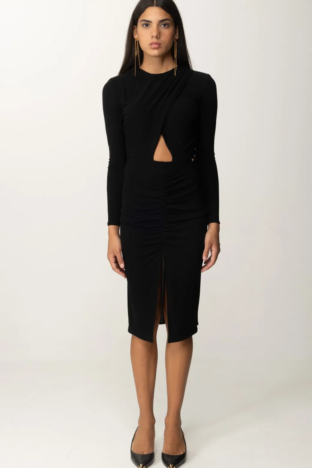 Donna Elisabetta Franchi Abito Midi Drappeggiato con Cut-out