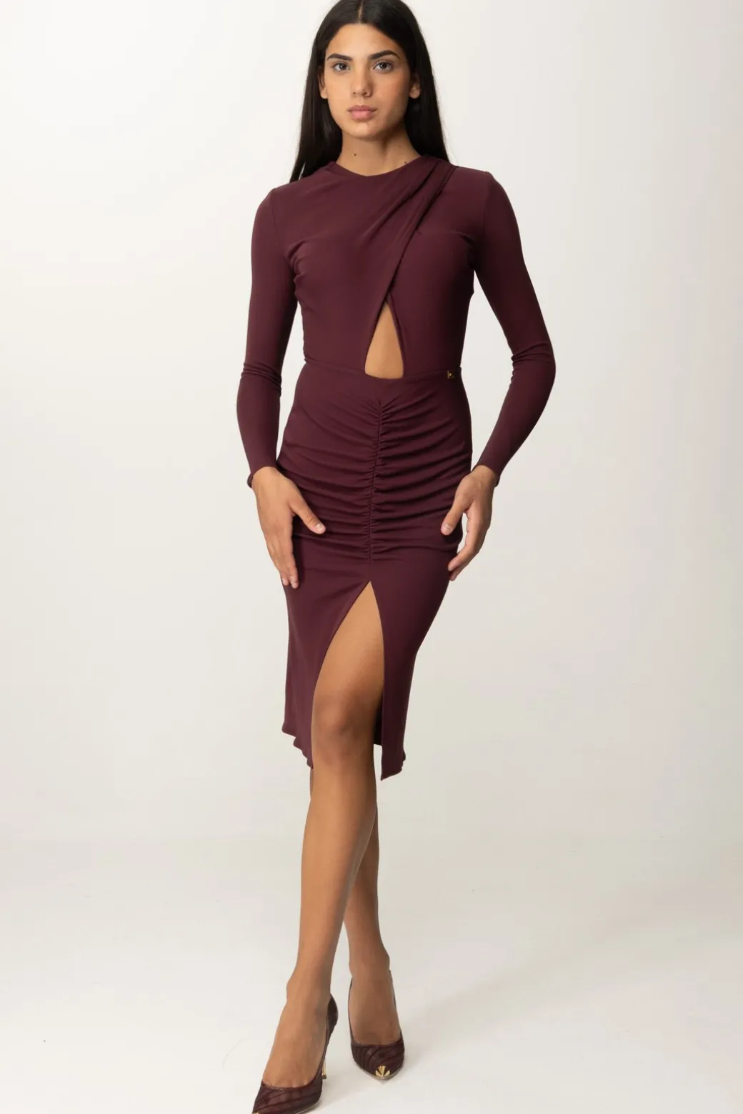 Donna Elisabetta Franchi Abito Midi Drappeggiato con Cut-out