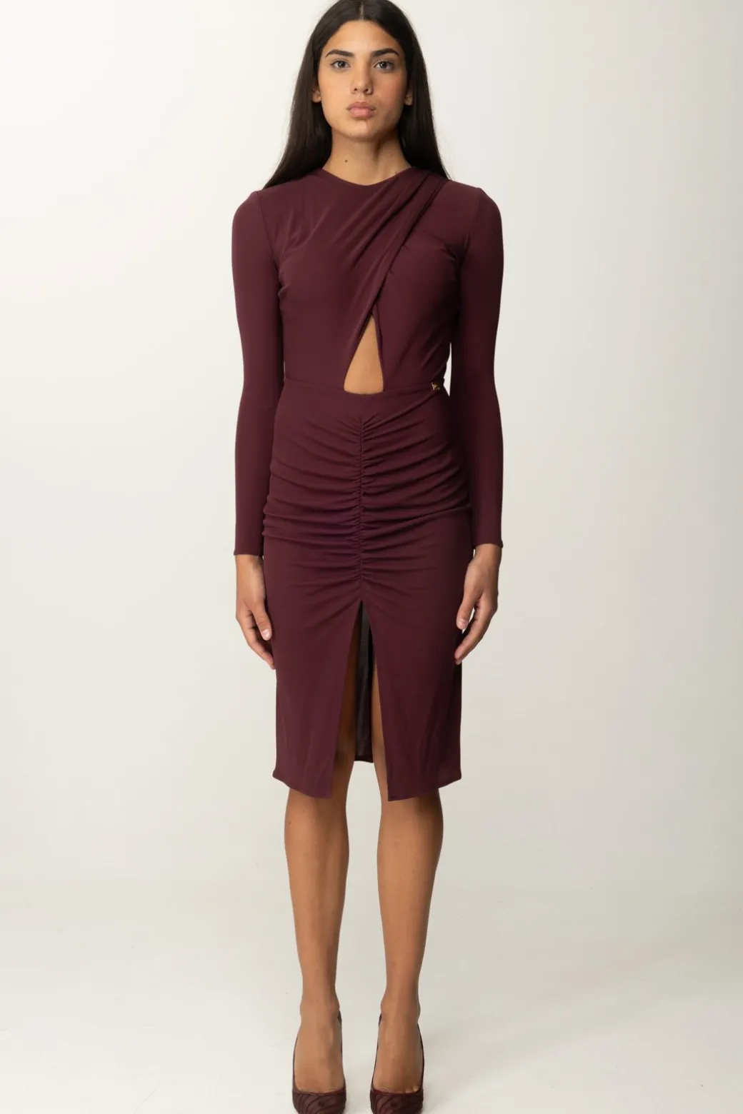Donna Elisabetta Franchi Abito Midi Drappeggiato con Cut-out