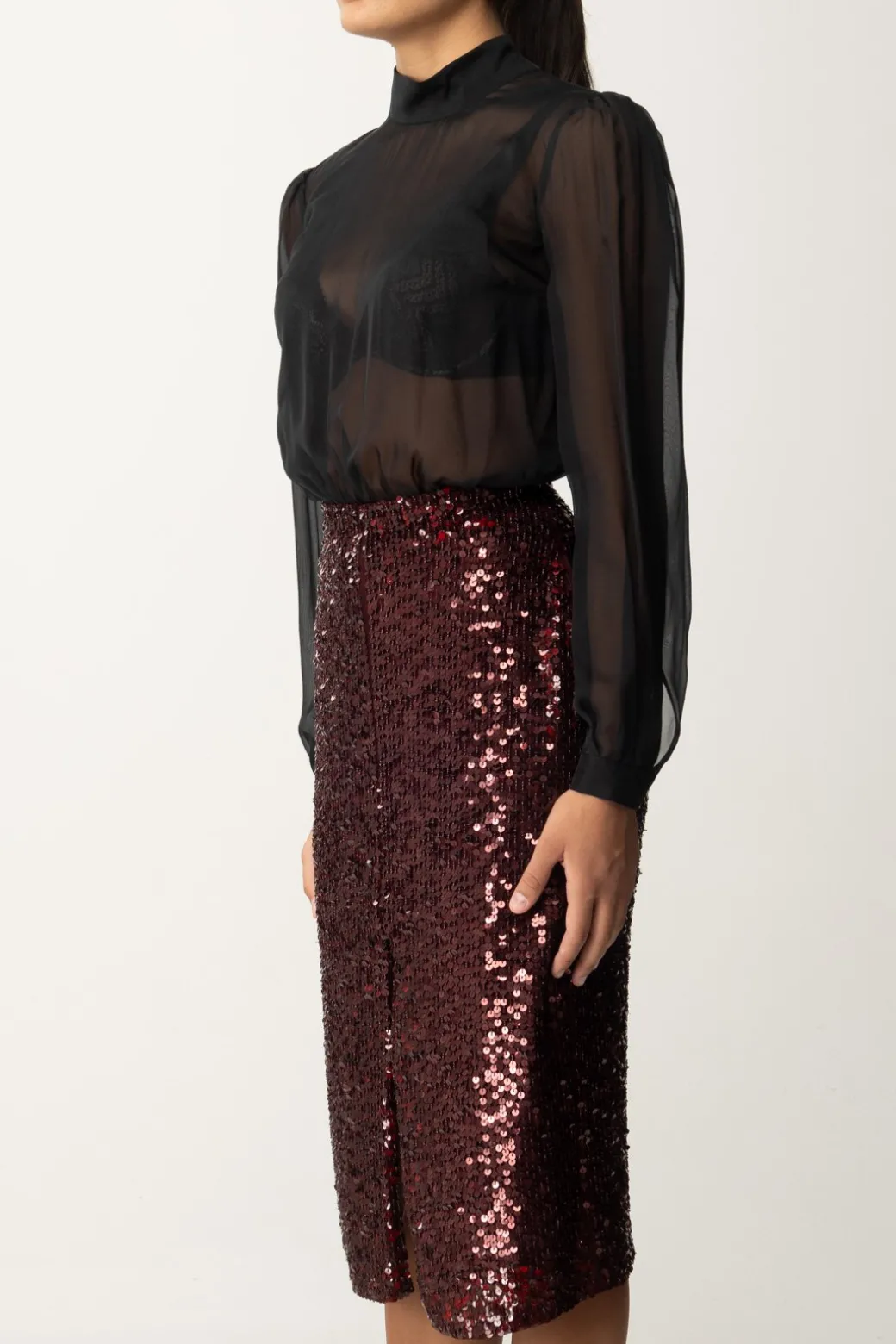 Donna Elisabetta Franchi Abito Midi In Georgette Di Seta Ricamata con Paillettes