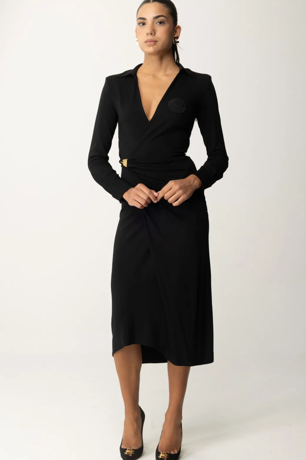 Donna Elisabetta Franchi Abito Midi In Jersey con Nodo Laterale