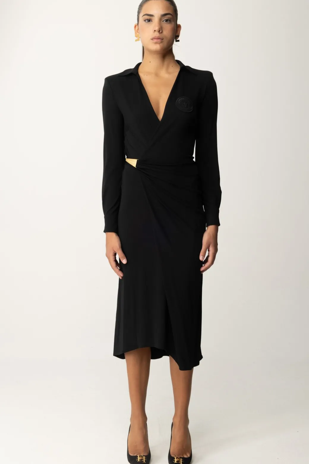 Donna Elisabetta Franchi Abito Midi In Jersey con Nodo Laterale